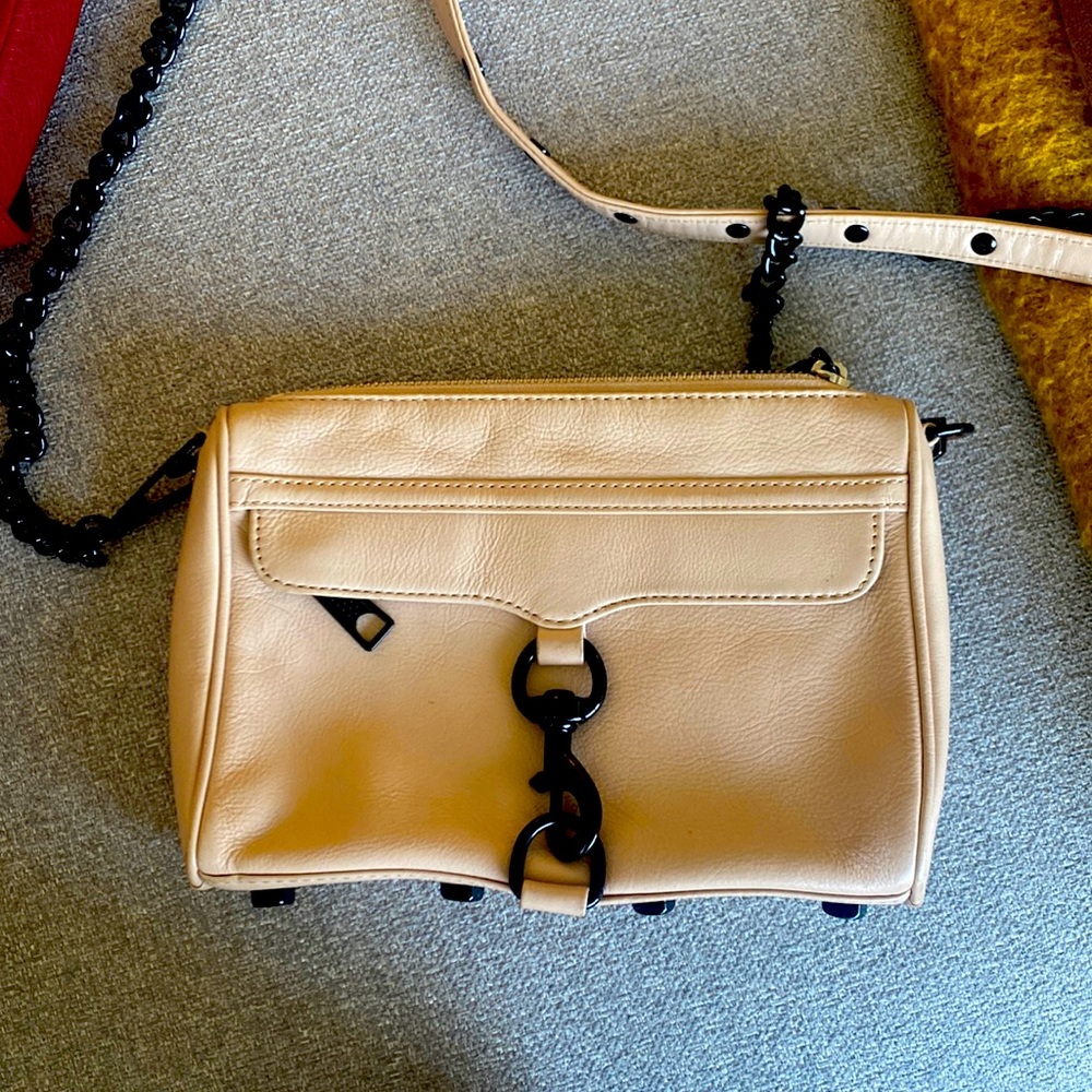 Beige Shoulder Bag with Black Accents.
